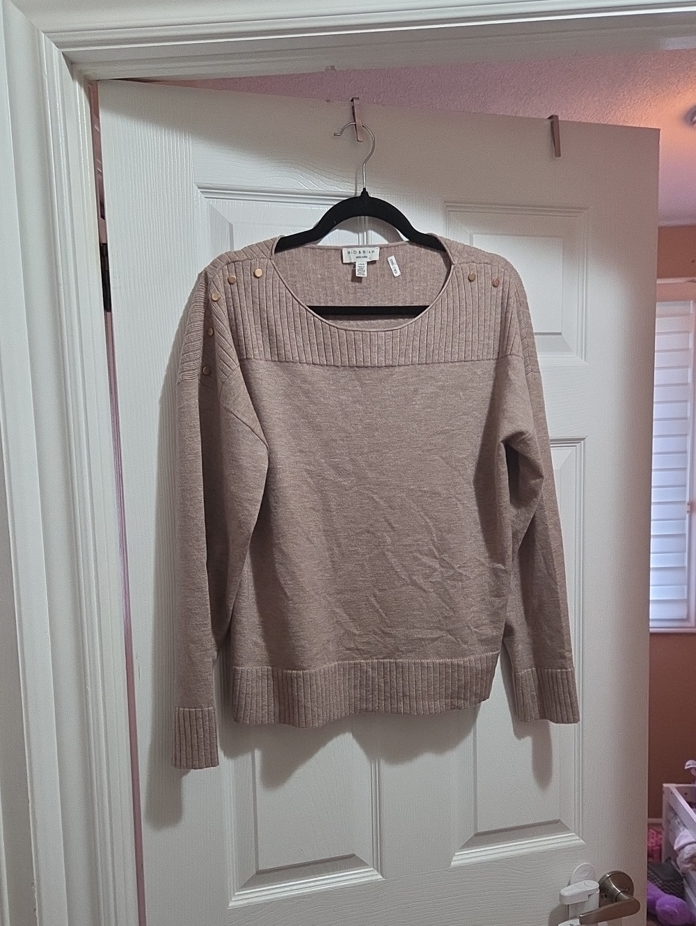 Liz Claiborne Taupe Button-Shoulder Sweater - Women's